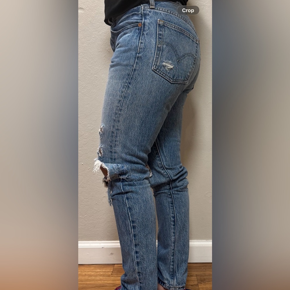 Slim Straight Distressed Light Blue Men's Jeans - Picture 15 of 16